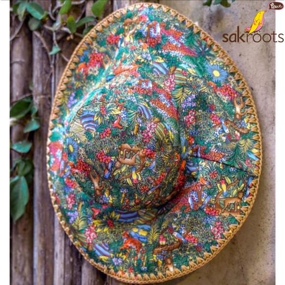 Sakroots Green & Red Bali Wana Greenthumb Sun Hat - Picture 1 of 12